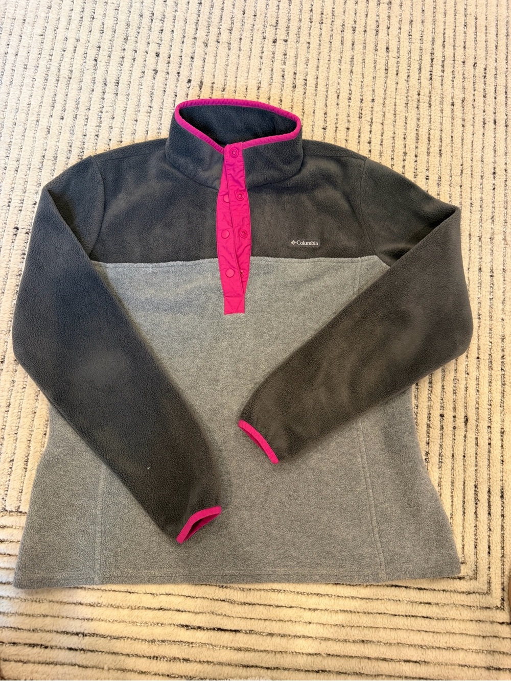 Columbia Women's Dark Gray and Light Gray Fleece Pullover with Pink Trim